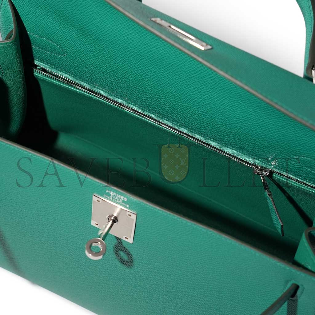 HERMÈS VERT JADE EPSOM KELLY 28 SELLIER PALLADIUM HARDWARE (28*22*10cm)